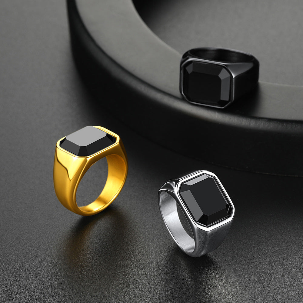  Engraved Black Onyx Signet Ring for Men