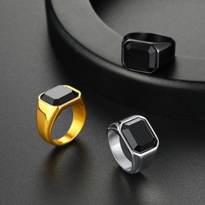  Engraved Black Onyx Signet Ring for Men