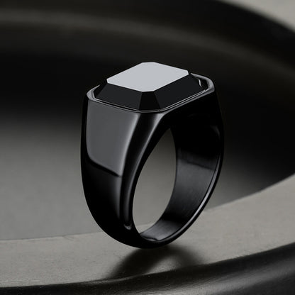  Engraved Black Onyx Signet Ring for Men