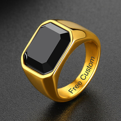  Engraved Black Onyx Signet Ring for Men