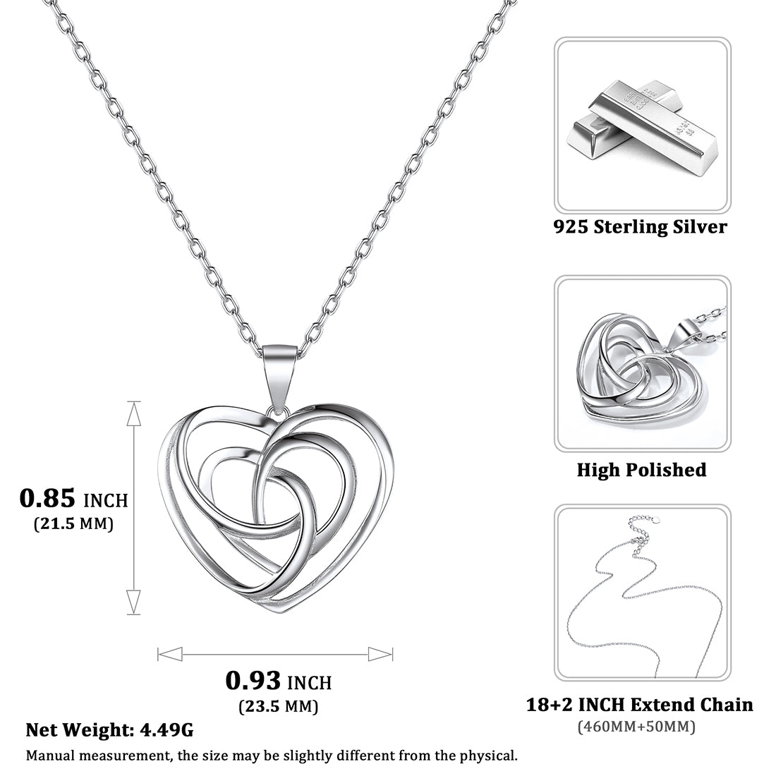 Sterling Silver Heart Celtic Knot Pendant Necklace for Women - FaithHeart Jewelry