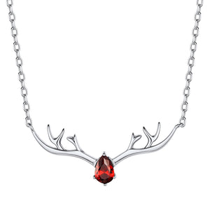 January Garnet Deer Antler Sterling Silver Necklace