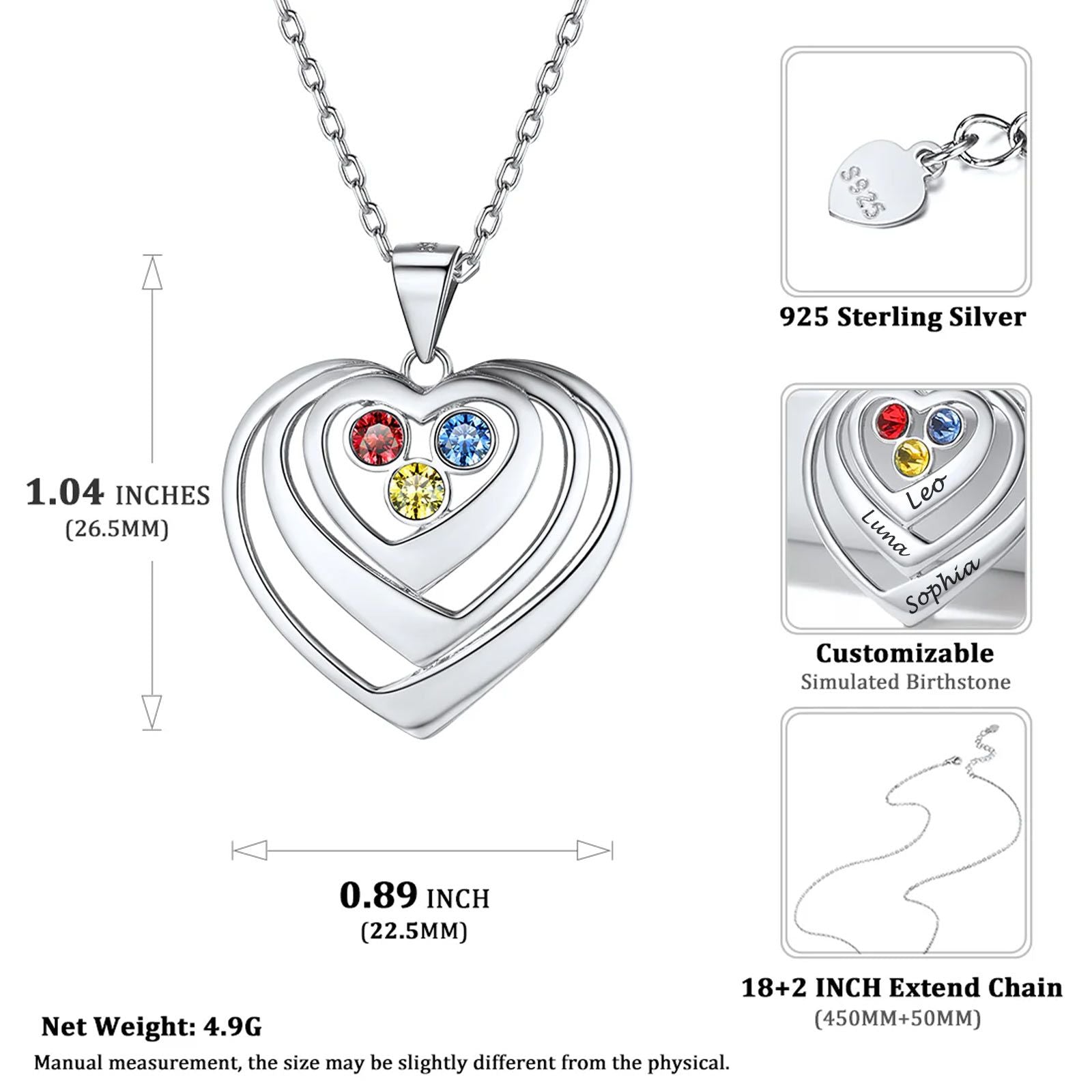 Personalized Sterling Silver Birthstone Heart Necklace FaithHeart Jewelry