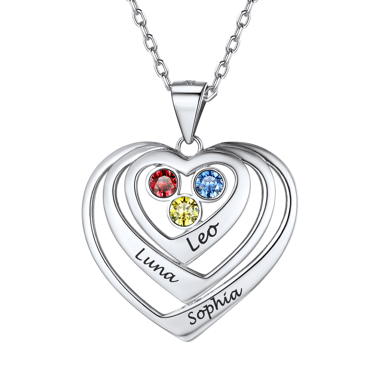 Personalized Sterling Silver Birthstone Heart Necklace  