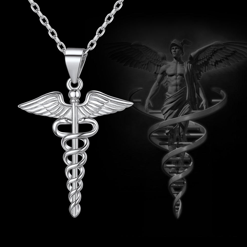 925 Sterling Silver Caduceus Necklace for Healthcare Professionals, Travelers