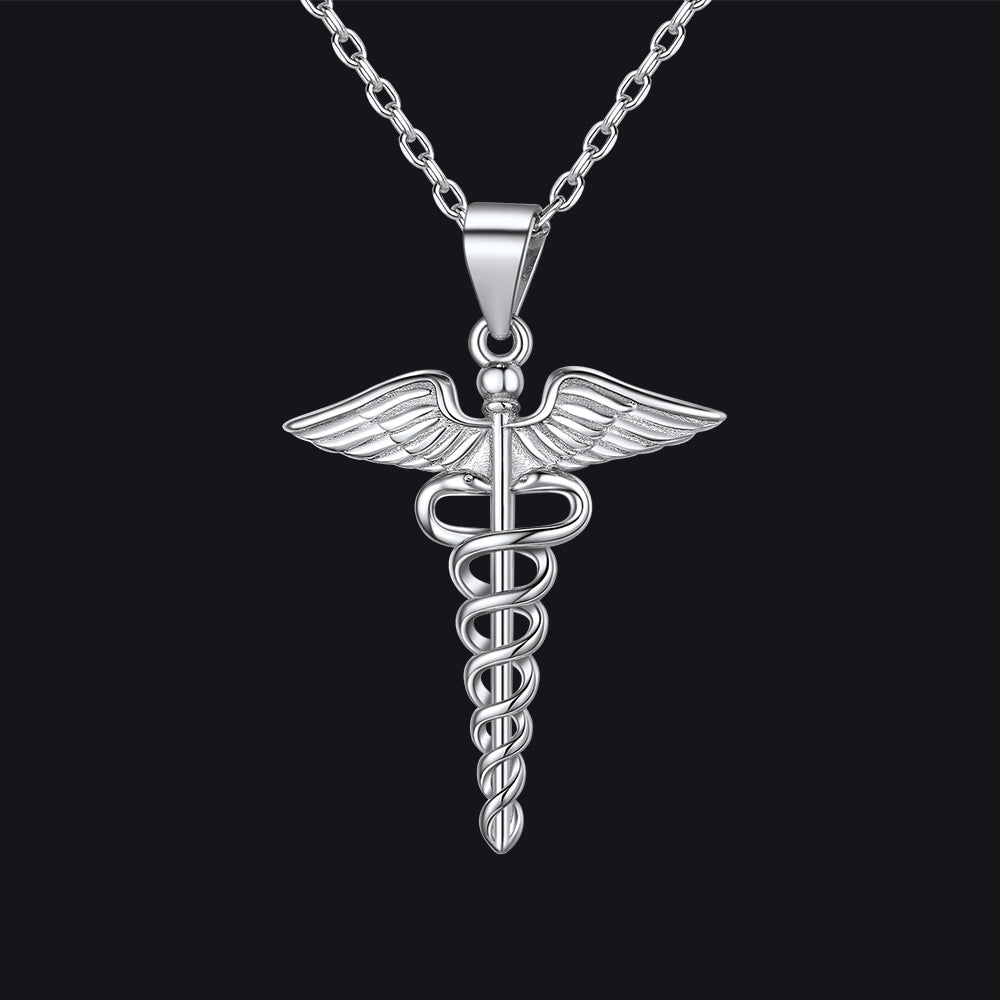 925 Silver Caduceus Symbol of Medicine Necklace for Doctor or Nurse