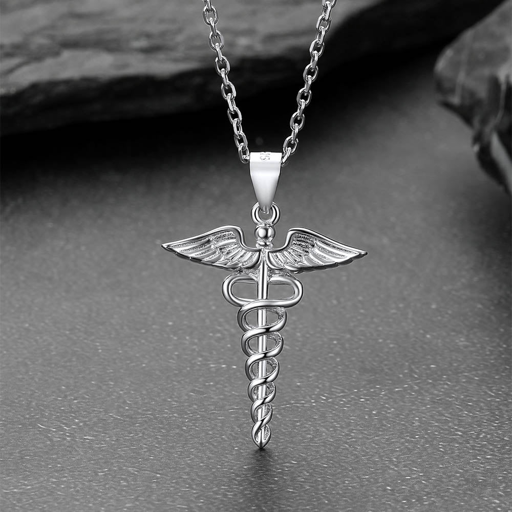 925 Silver Caduceus Symbol of Medicine Necklace for Doctor or Nurse