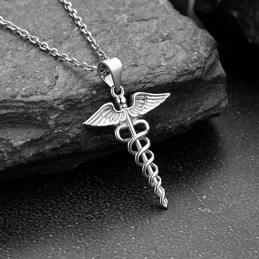 925 Silver Caduceus Symbol of Medicine Necklace for Doctor or Nurse