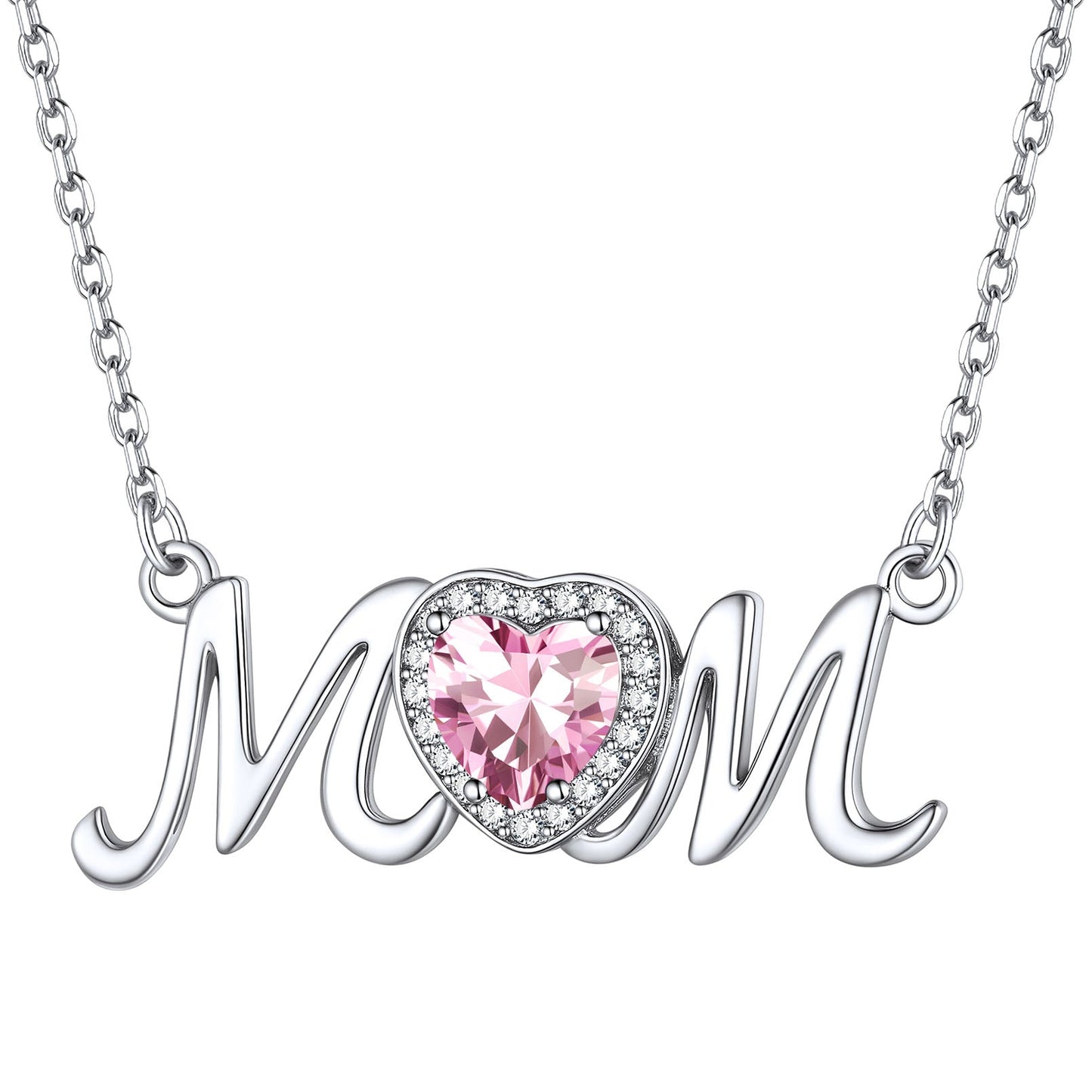 October Tourmaline Heart Mom Necklace - Multi-Color Birthstone Gift