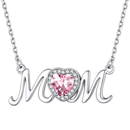 October Tourmaline Heart Mom Necklace - Multi-Color Birthstone Gift