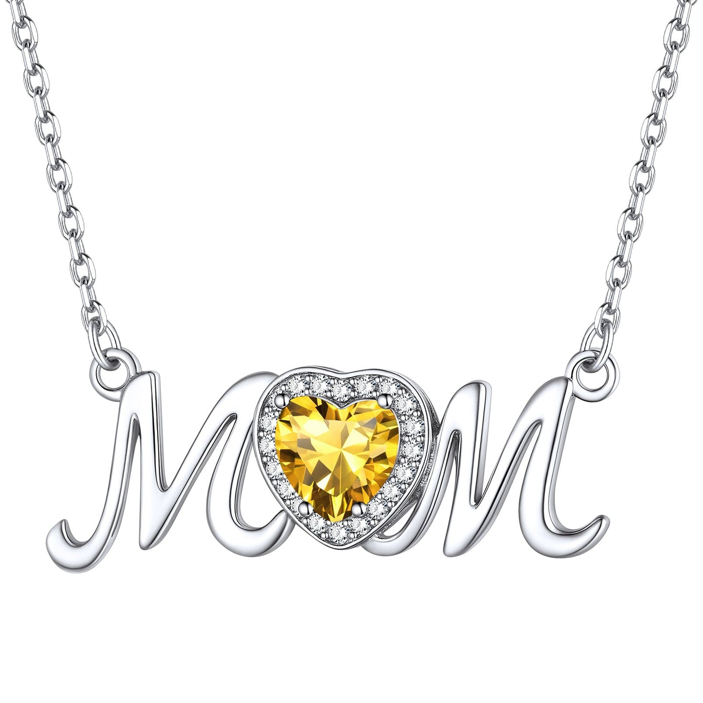 November Topaz Birthstone Mom Necklace - Warm Golden Sterling Silver Pendant