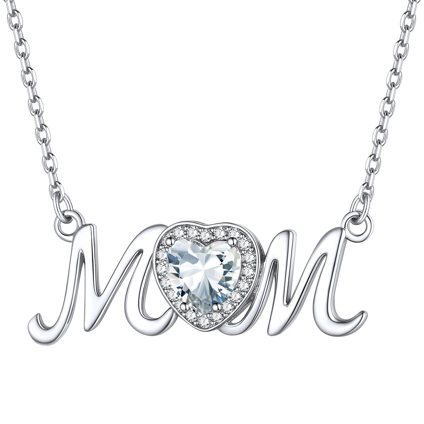 April Diamond Heart Mom Necklace - Sparkling Birthstone Jewelry for Mothers