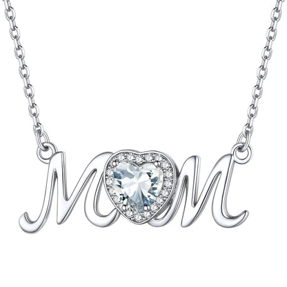April Diamond Heart Mom Necklace - Sparkling Birthstone Jewelry for Mothers
