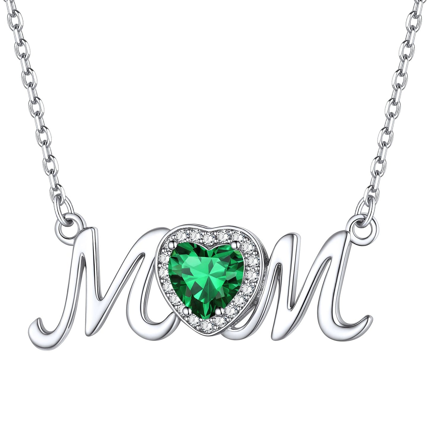May Emerald Birthstone Mom Necklace - Timeless Sterling Silver Keepsake