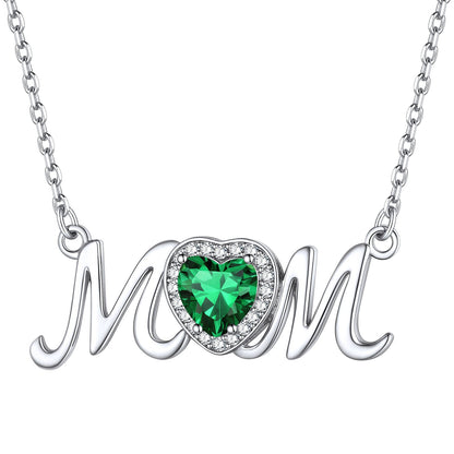 May Emerald Birthstone Mom Necklace - Timeless Sterling Silver Keepsake