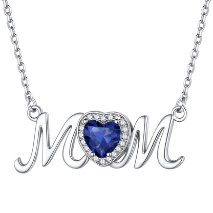 September Sapphire Birthstone Mom Necklace - Deep Blue Sterling Silver Jewelry