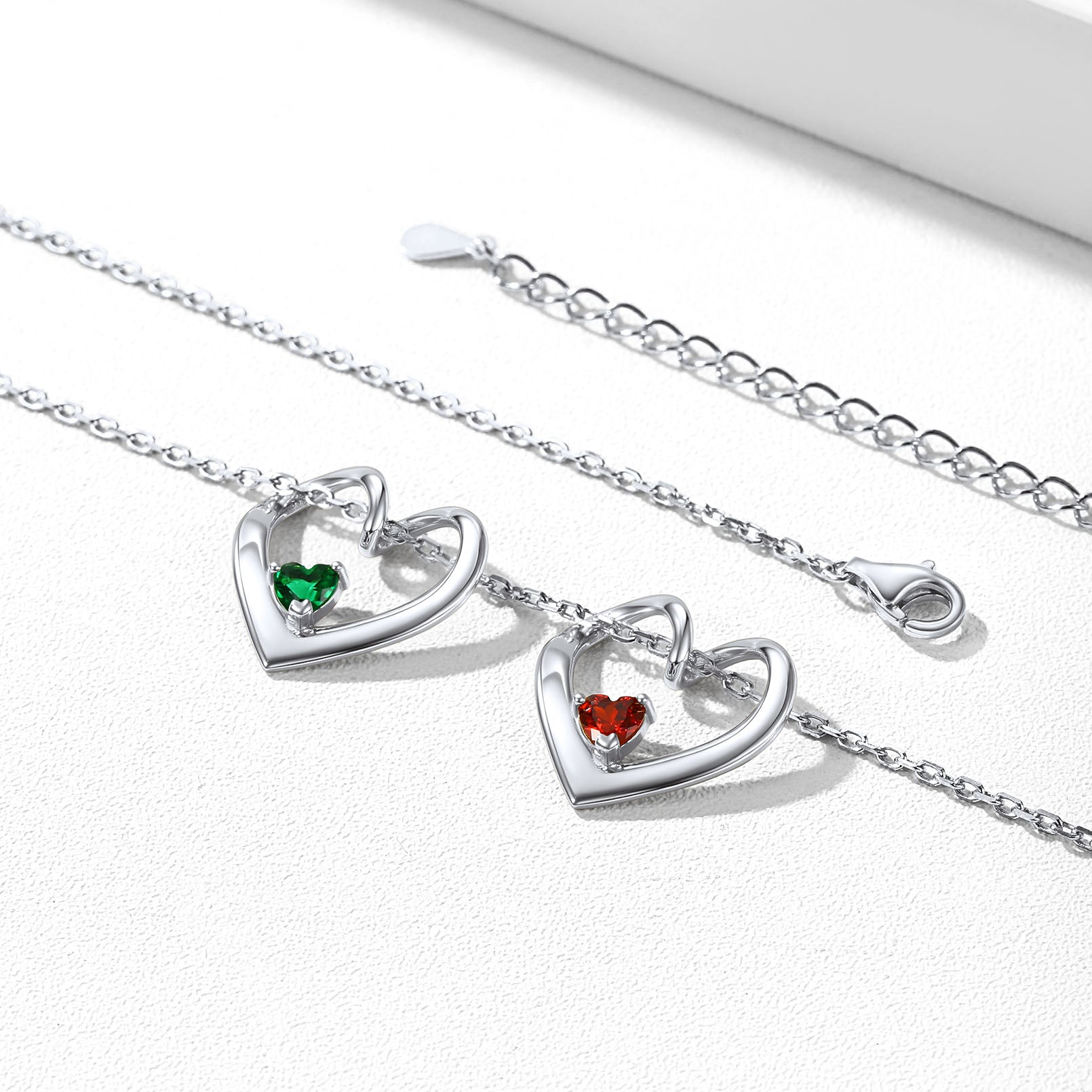 Personalized 1-5 Hearts Birthstones Necklace