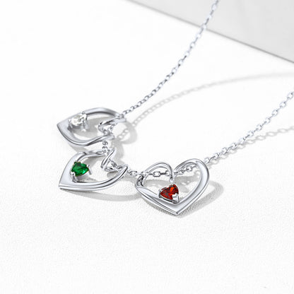 3-Hearts Birthstone Necklace - Family-Themed Sterling Silver Jewelry