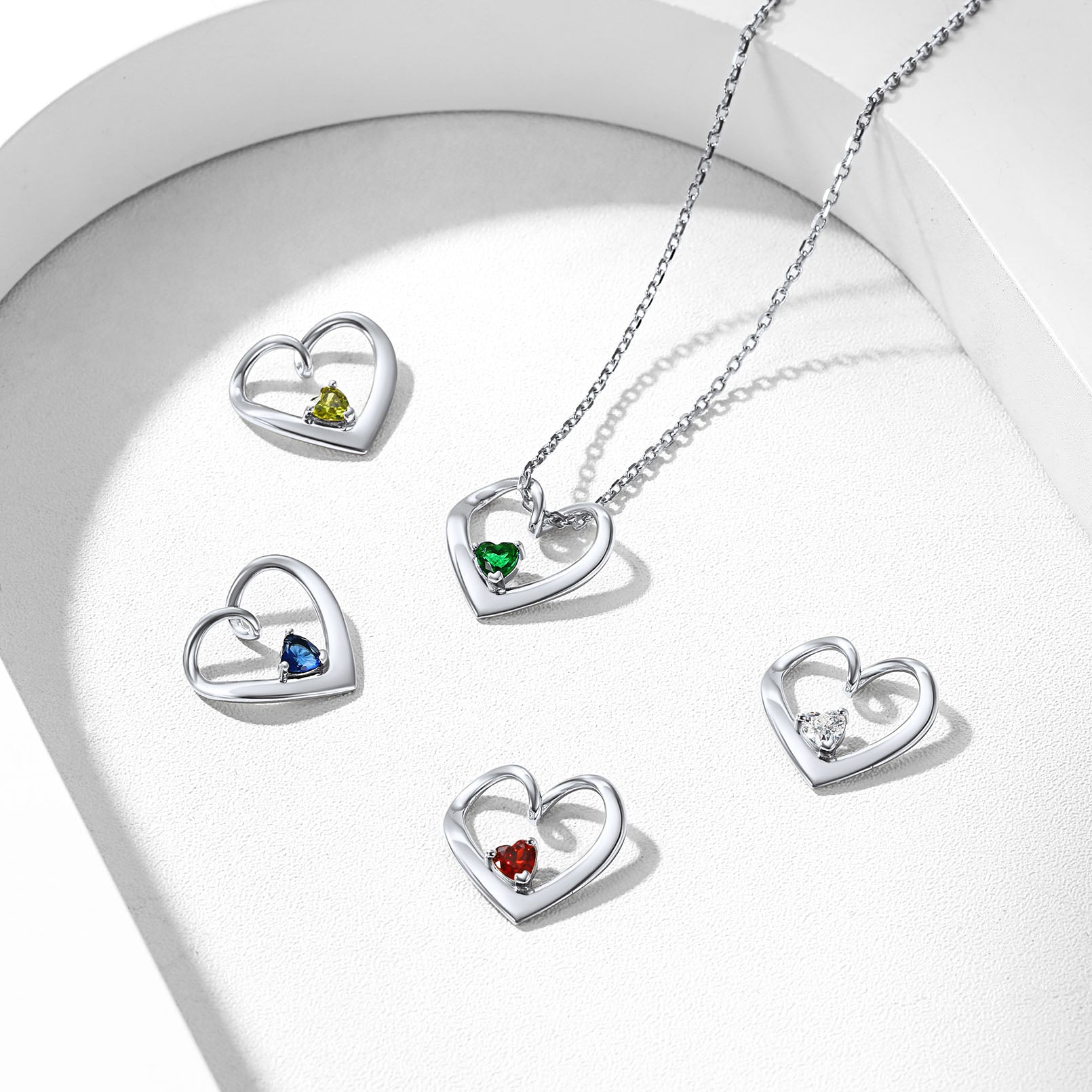 1-Heart Birthstone Necklace