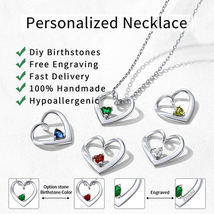 Close-Up of 1-5 Hearts Birthstone Necklace - Hypoallergenic 925 Sterling Silver