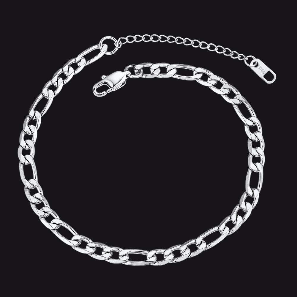 Silver 6mm Figaro Chain Anklet Bracelet Summer Foot Jewelry for Women