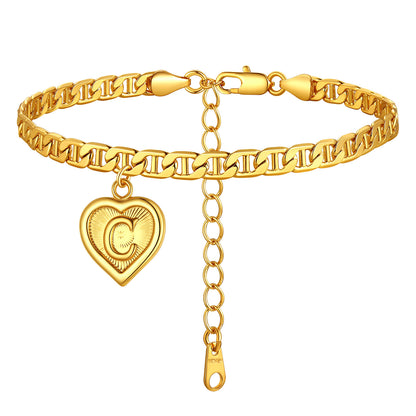 C / Gold 18K Gold Plated Initial Heart Bracelet Anklet for Women