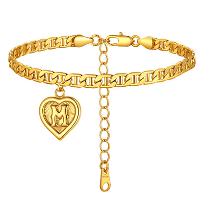 M / Gold 18K Gold Plated Initial Heart Bracelet Anklet for Women