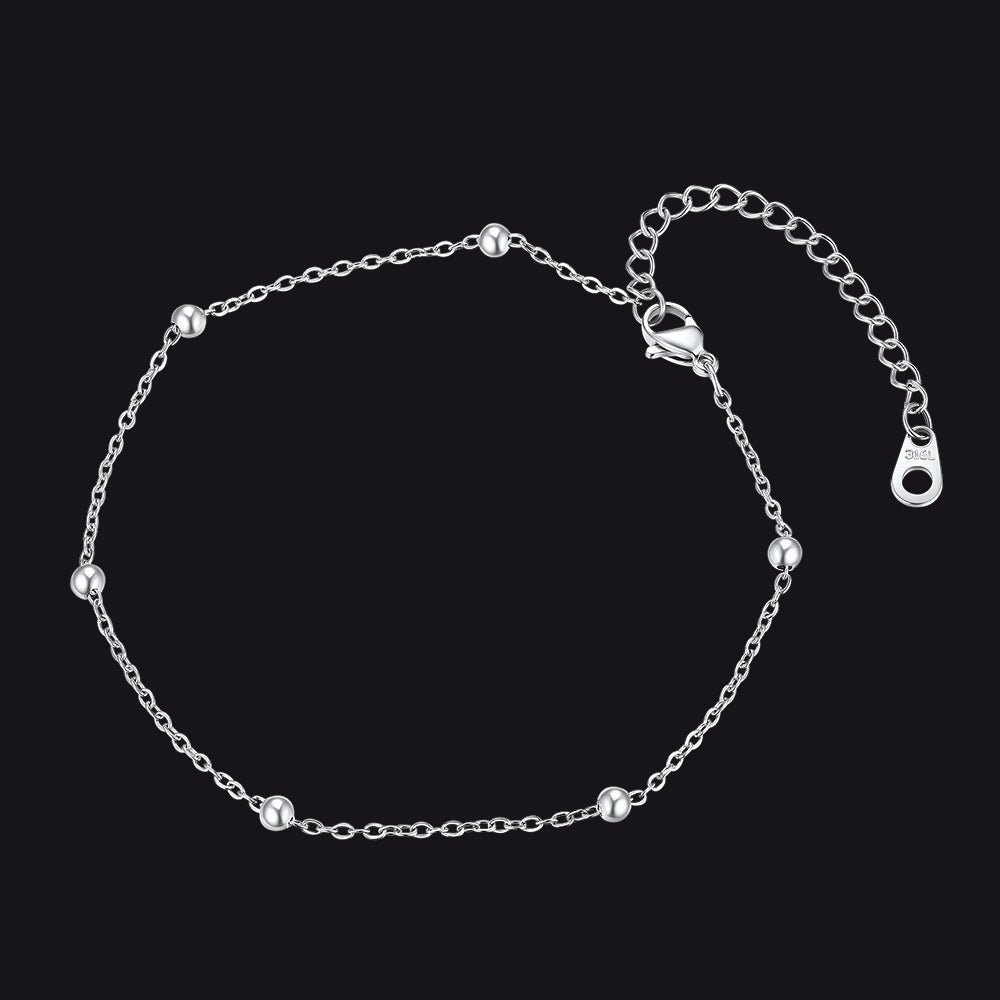 Silver Cable Chain Bobble Anklet Summer Beach Jewelry for Women