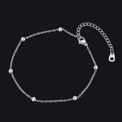 Silver Cable Chain Bobble Anklet Summer Beach Jewelry for Women