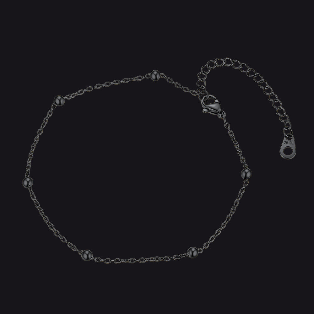 Black Cable Chain Bobble Anklet Summer Beach Jewelry for Women
