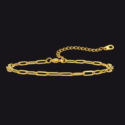 3mm gold paperclip anklet with polished finish, summer ankle bracelet