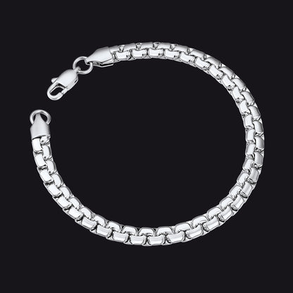 Unisex 4/6mm Cuban Flat Box Link Chain Bracelet for Men