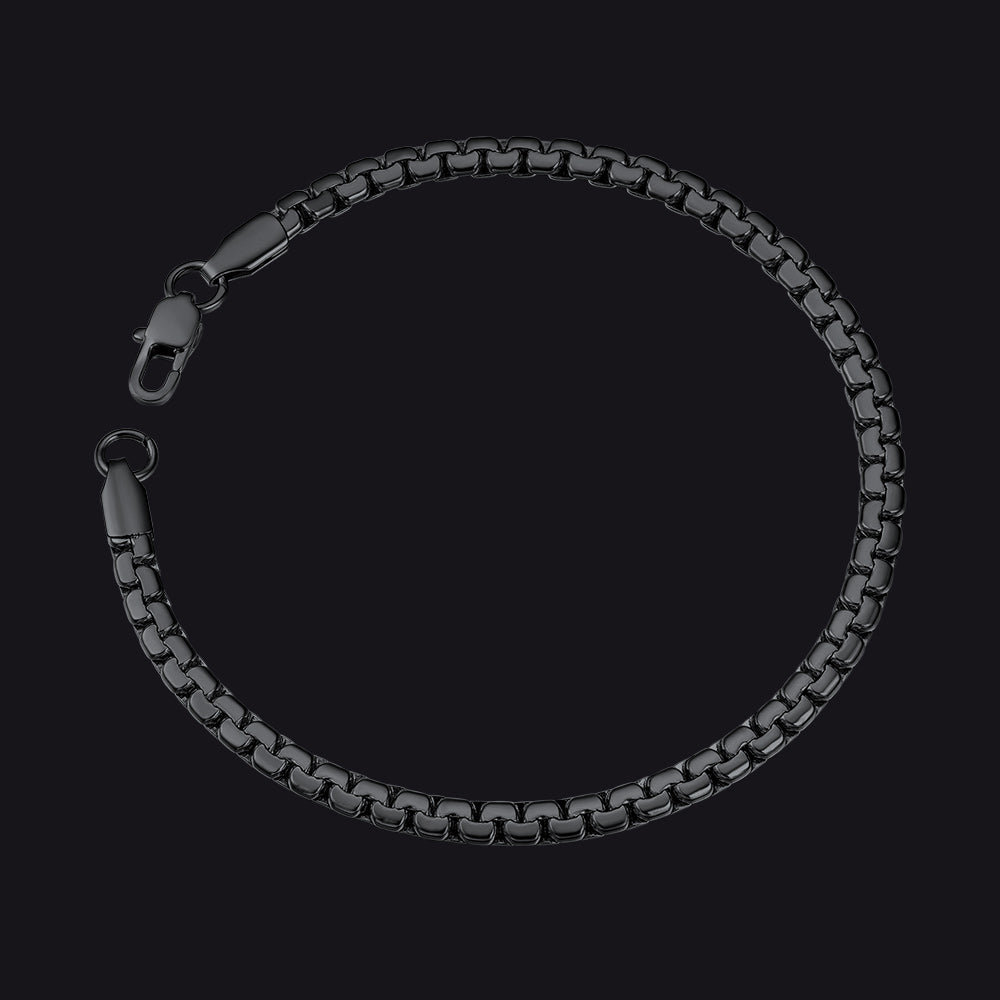 Unisex 4/6mm Cuban Flat Box Link Chain Bracelet for Men