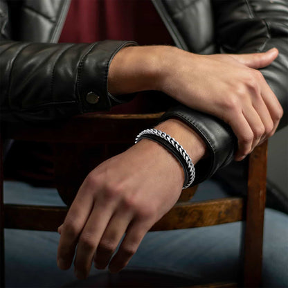 FaithHeart Black Braided Leather Bracelet Customized Cuff Wristband FaithHeart
