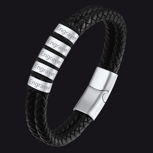 Engraving Name Braided Leather Bracelet 1-5 Beaded Gift for Men Dad FaithHeart Jewelryimg