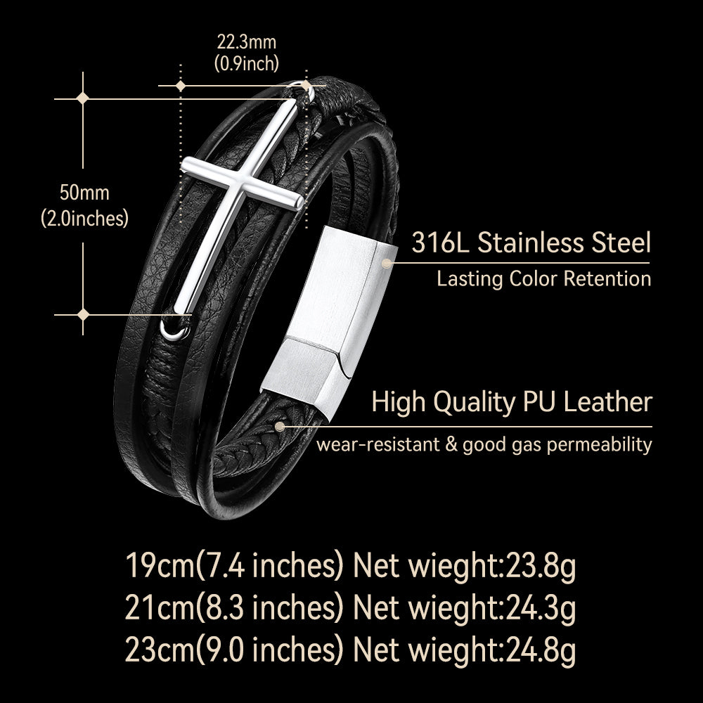 Christian Cross Multi-Layer Braided Leather Bracelet for Men