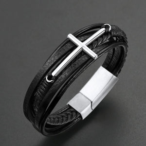Christian Cross Leather Bracelet for Men