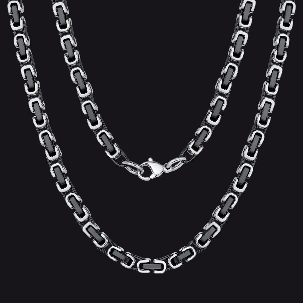 Silver Black Tone / 4mm / 30 inch 4MM/6MM/8MM Width Byzantine Chain Necklace for Men