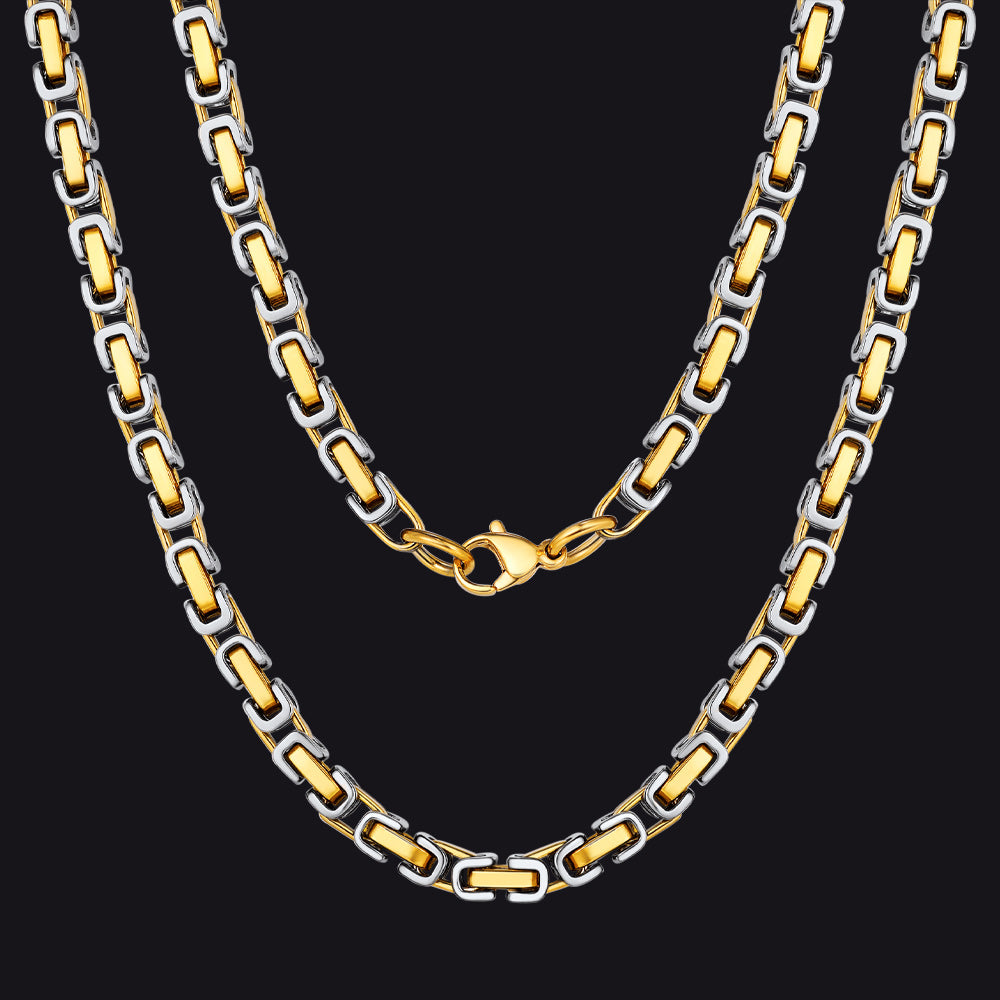 Gold Silver Tone / 4mm / 30 inch 4MM/6MM/8MM Width Byzantine Chain Necklace for Men