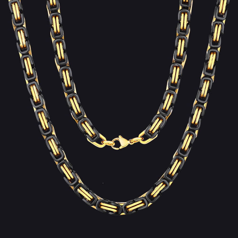 Gold Black Tone / 6mm / 30 inch 4MM/6MM/8MM Width Byzantine Chain Necklace for Men