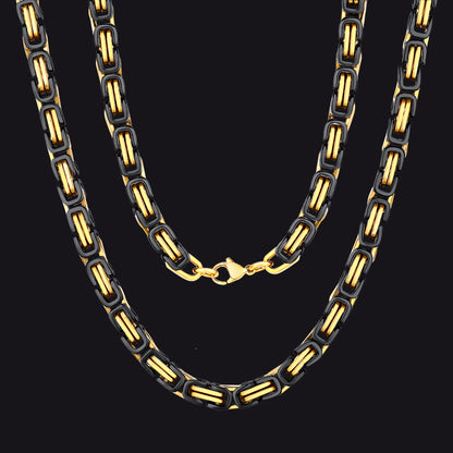 Gold Black Tone / 6mm / 30 inch 4MM/6MM/8MM Width Byzantine Chain Necklace for Men