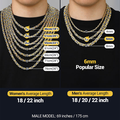  4MM/6MM/8MM Width Byzantine Chain Necklace for Men