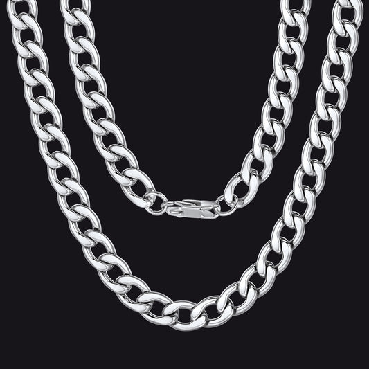 Stainless Steel Cuban Link Chain Necklace for Men and Women, Silver Curb Chainimg