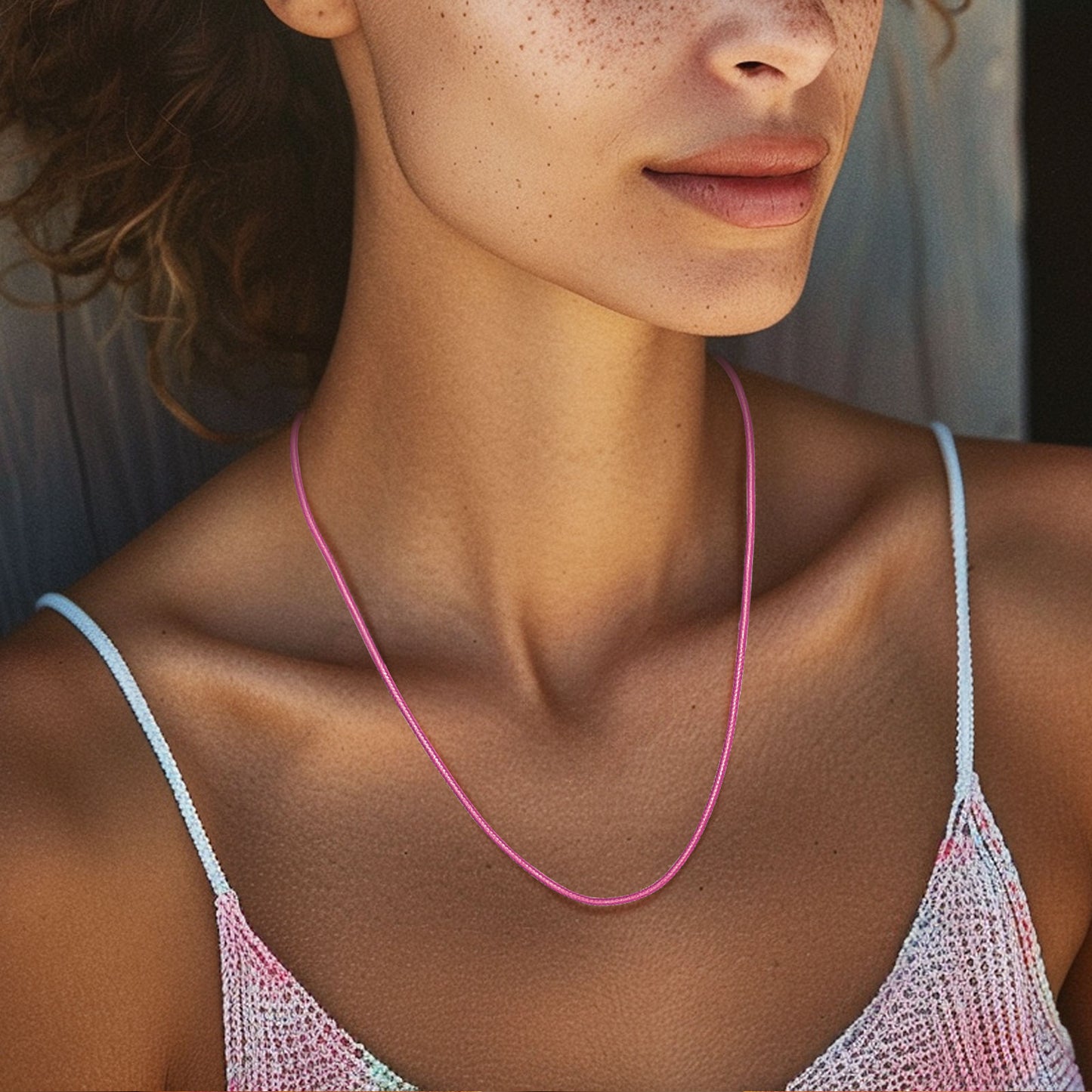 2/3mm Width Pink Braided Leather Necklaces for Women