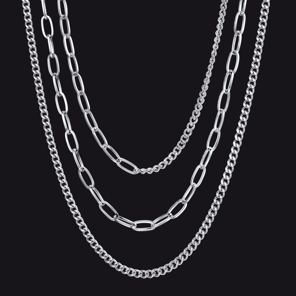 18 23 28 Inch Square Clasp Cuban Chain Set
