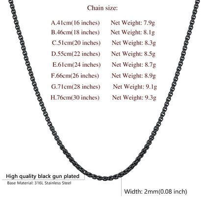 2mm Cable Chain Necklace Sizing Chart