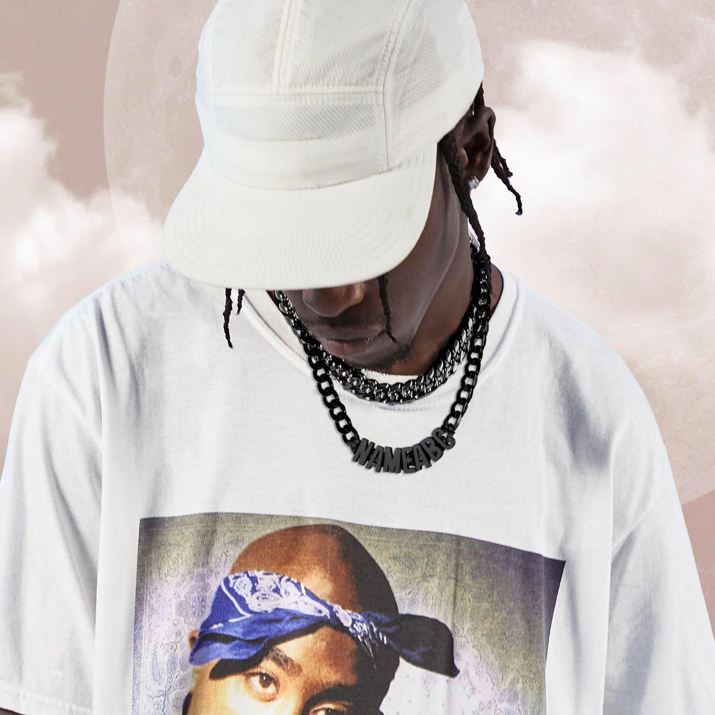 Person wearing a 8MM Custom Name Cuban Chain Necklace