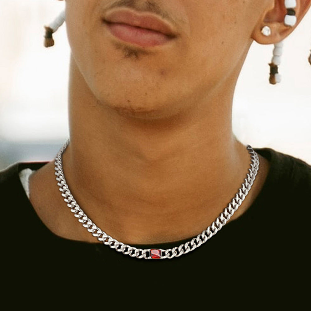  7mm CZ Birthstone Cuban Link Choker Necklace 16 inch