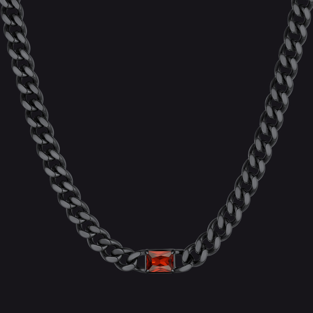 Black / Ruby 7mm CZ Birthstone Cuban Link Choker Necklace 16 inch