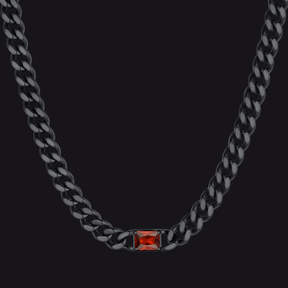 Black / Ruby 7mm CZ Birthstone Cuban Link Choker Necklace 16 inch